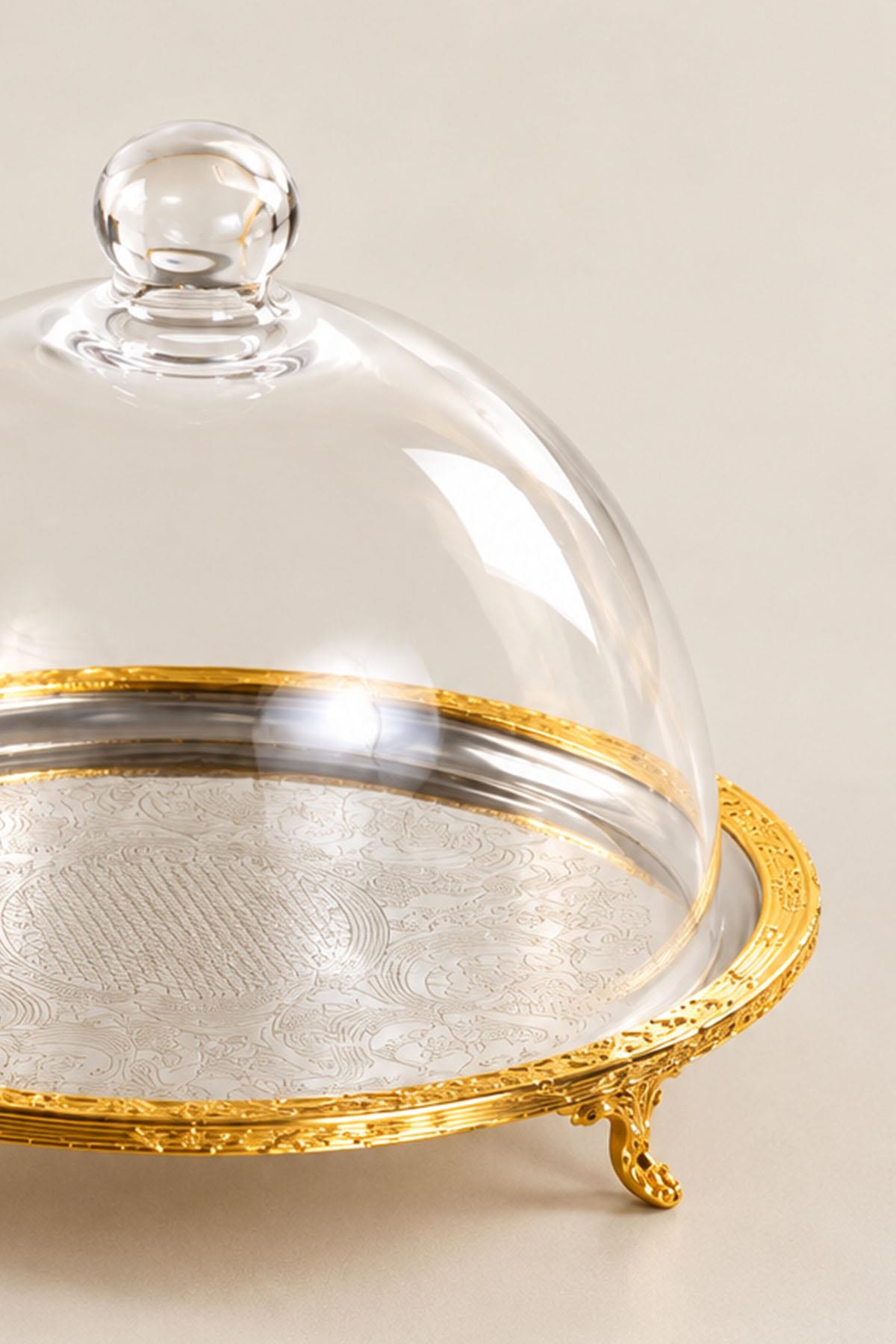 Kessa Gold Detailed Lid Jar Serving Tray (30 cm)