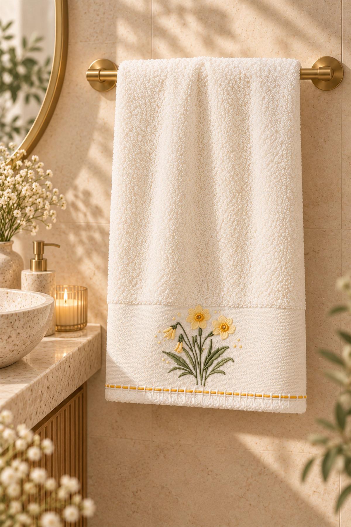 Fiorella Flower Embroidered Face Towel (50 x 90 cm)