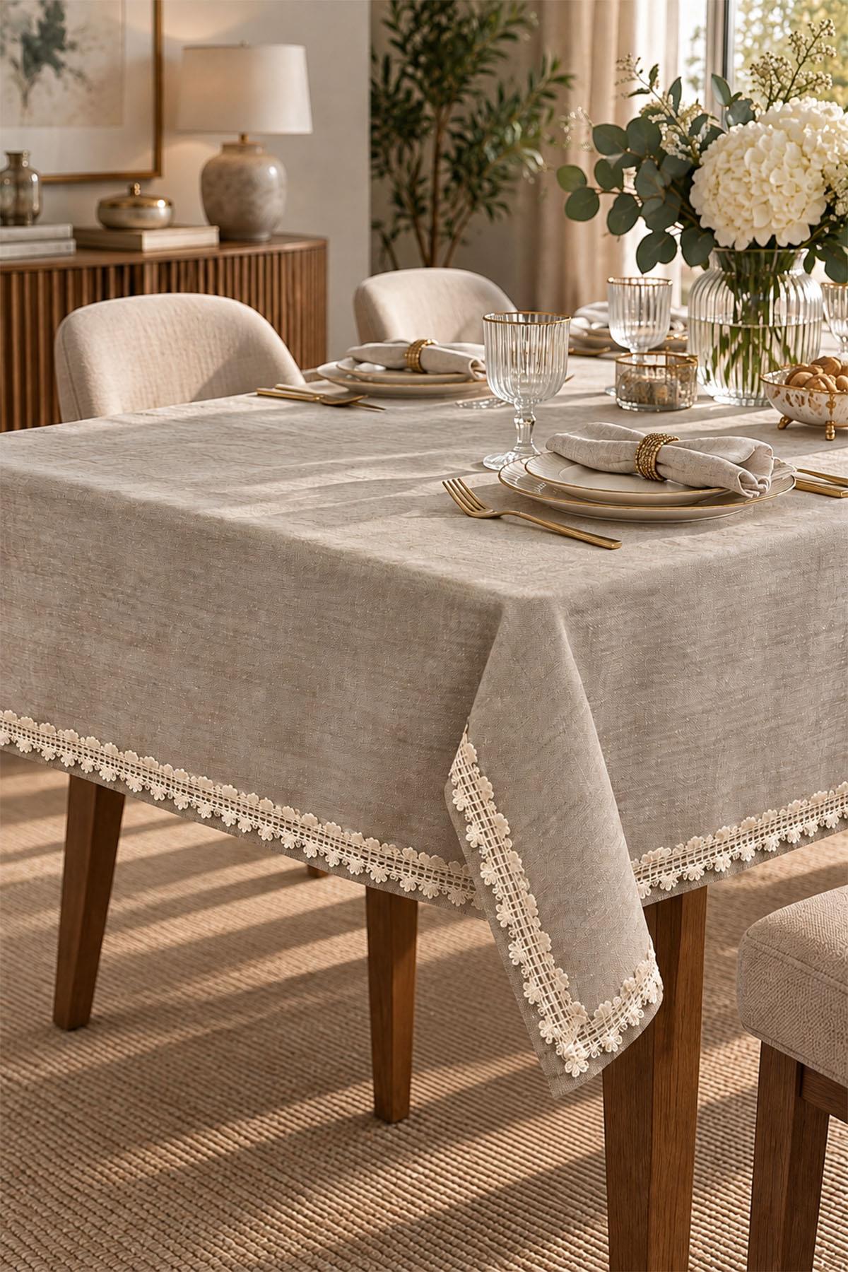 Flora Embroidered Stain-Resistant Wrinkle-Free Tablecloth (160 x 260 cm)