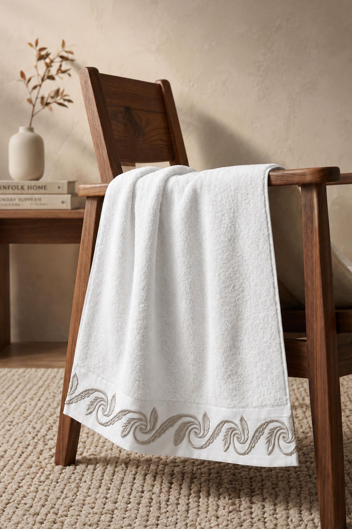 Latina Burgu Leaf Embroidered Hand Towel (30 x 50 cm)