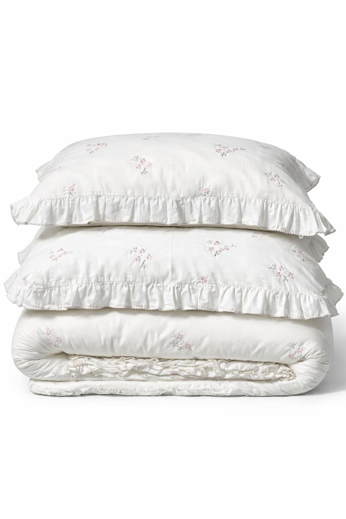 Nadia Daisy Embroidered Cotton Satin Super King Size 6-Piece Duvet Cover Set