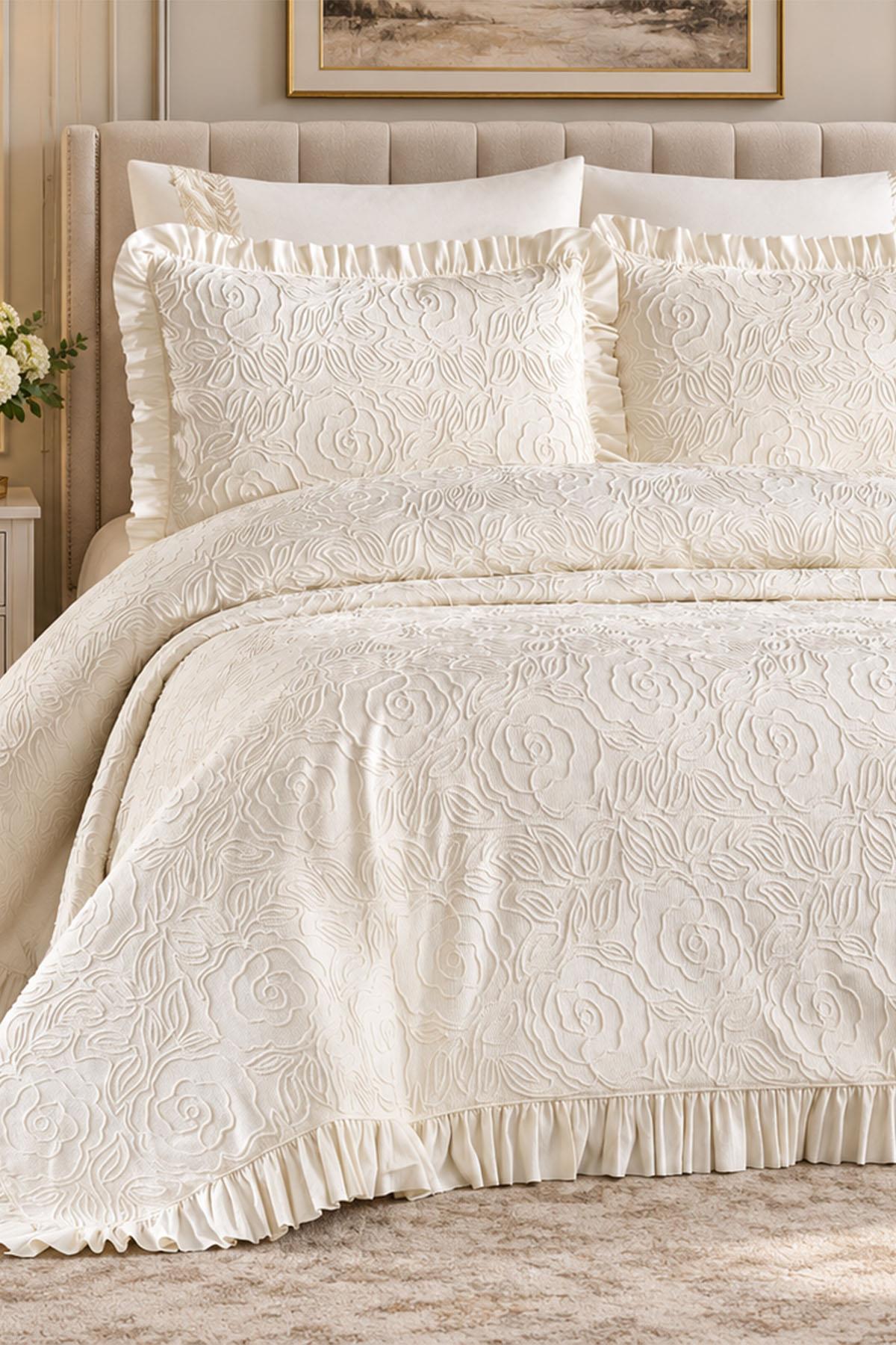 Rosalie Rose Embroidered Double Bedspread