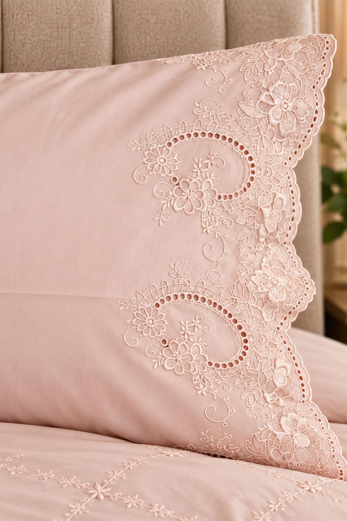 Amelia Embroidered Cotton Satin Double Bed 3-Piece Duvet Set