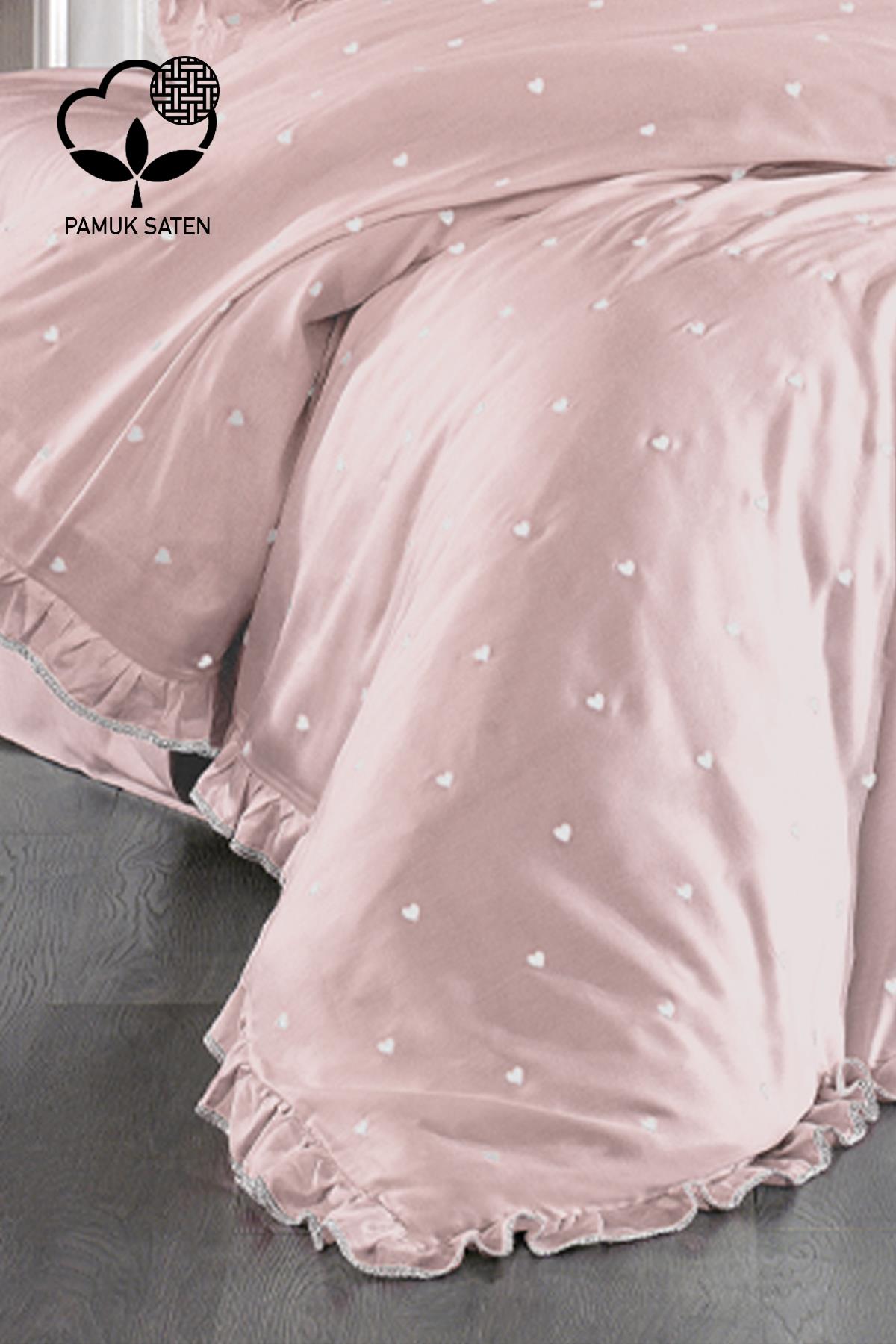 Amore Heart Embroidered Cotton Satin King Size 6-Piece Duvet Cover Set