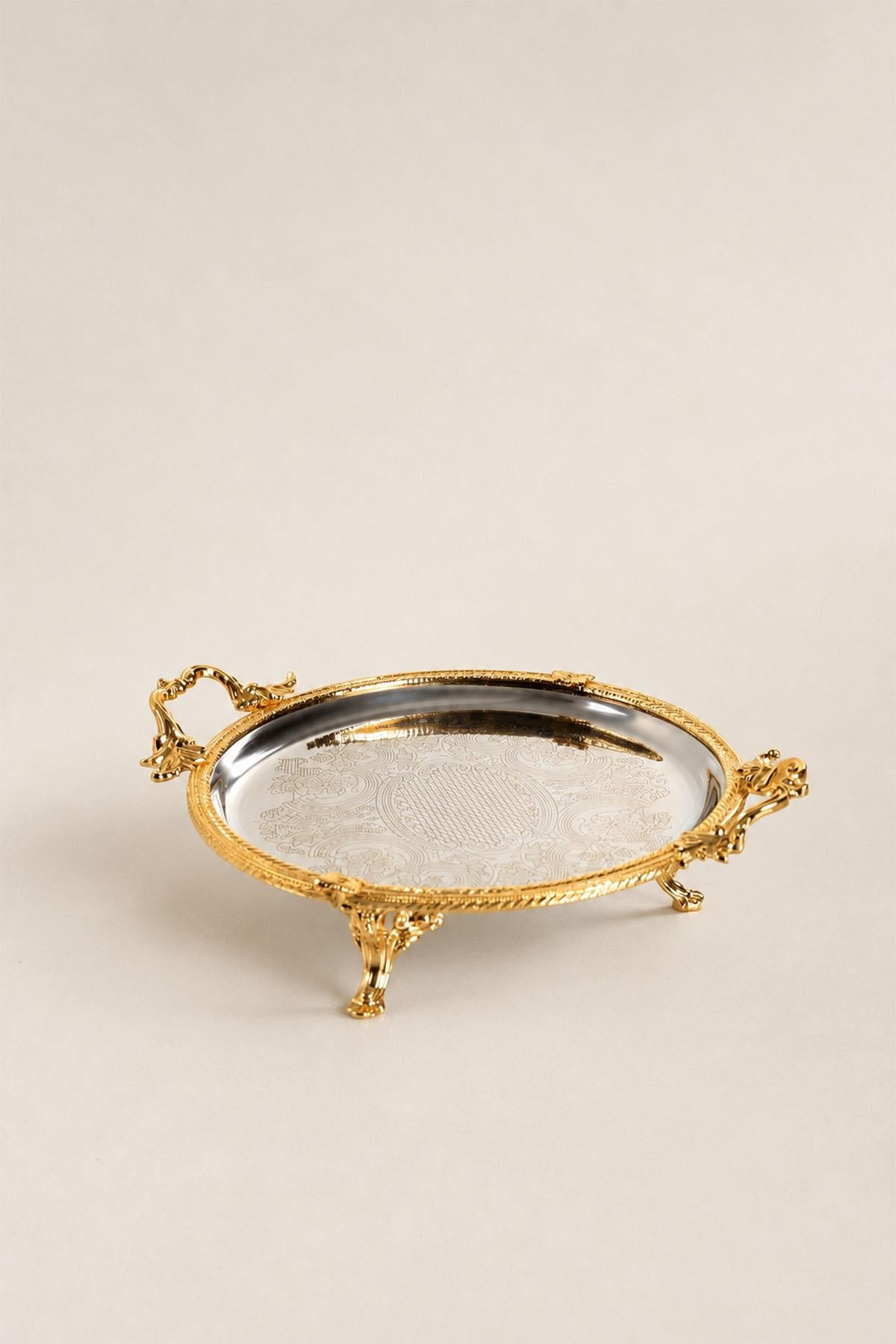 Kessa Round Tray with Gold Detail Handles (25 cm)