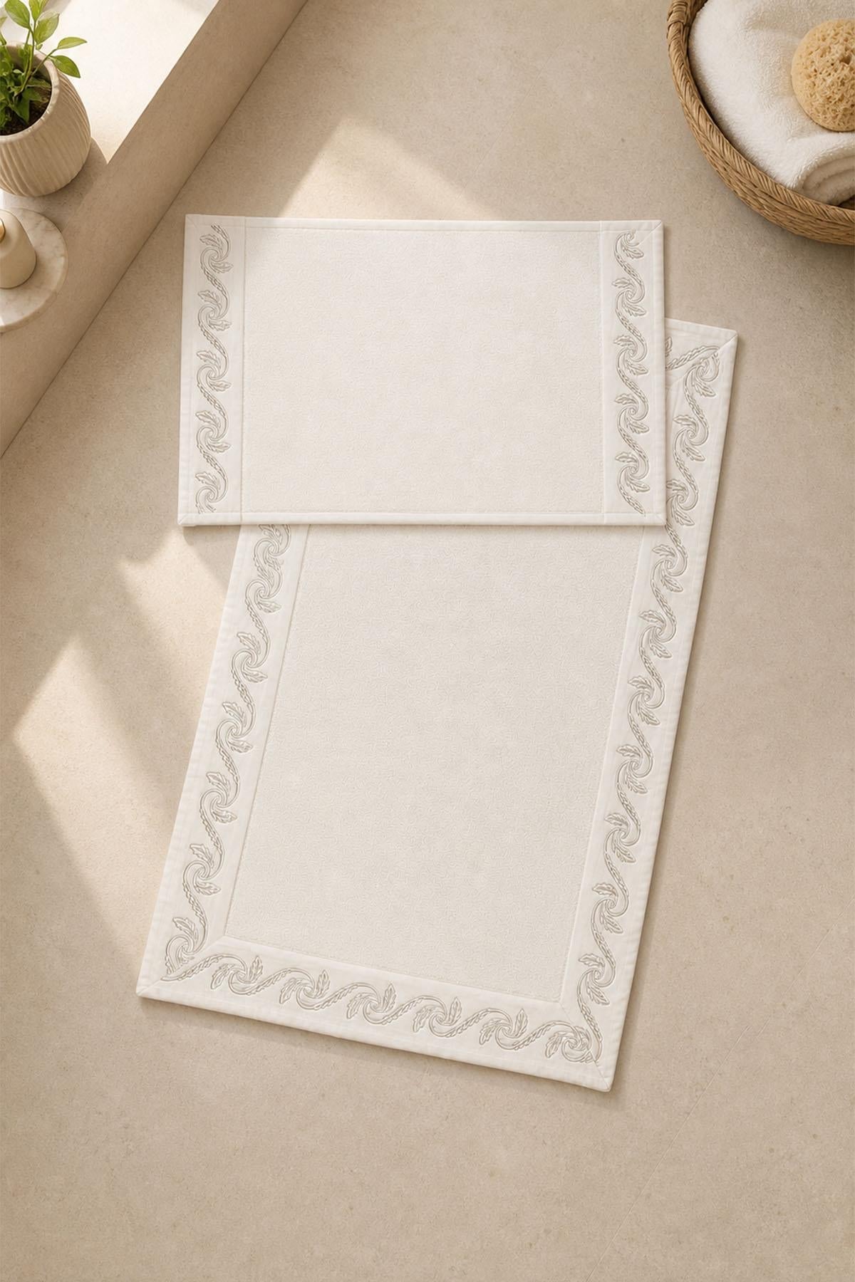 Latina Spiral Leaf Embroidered 2-Piece Mat Set (60 x 100 cm)