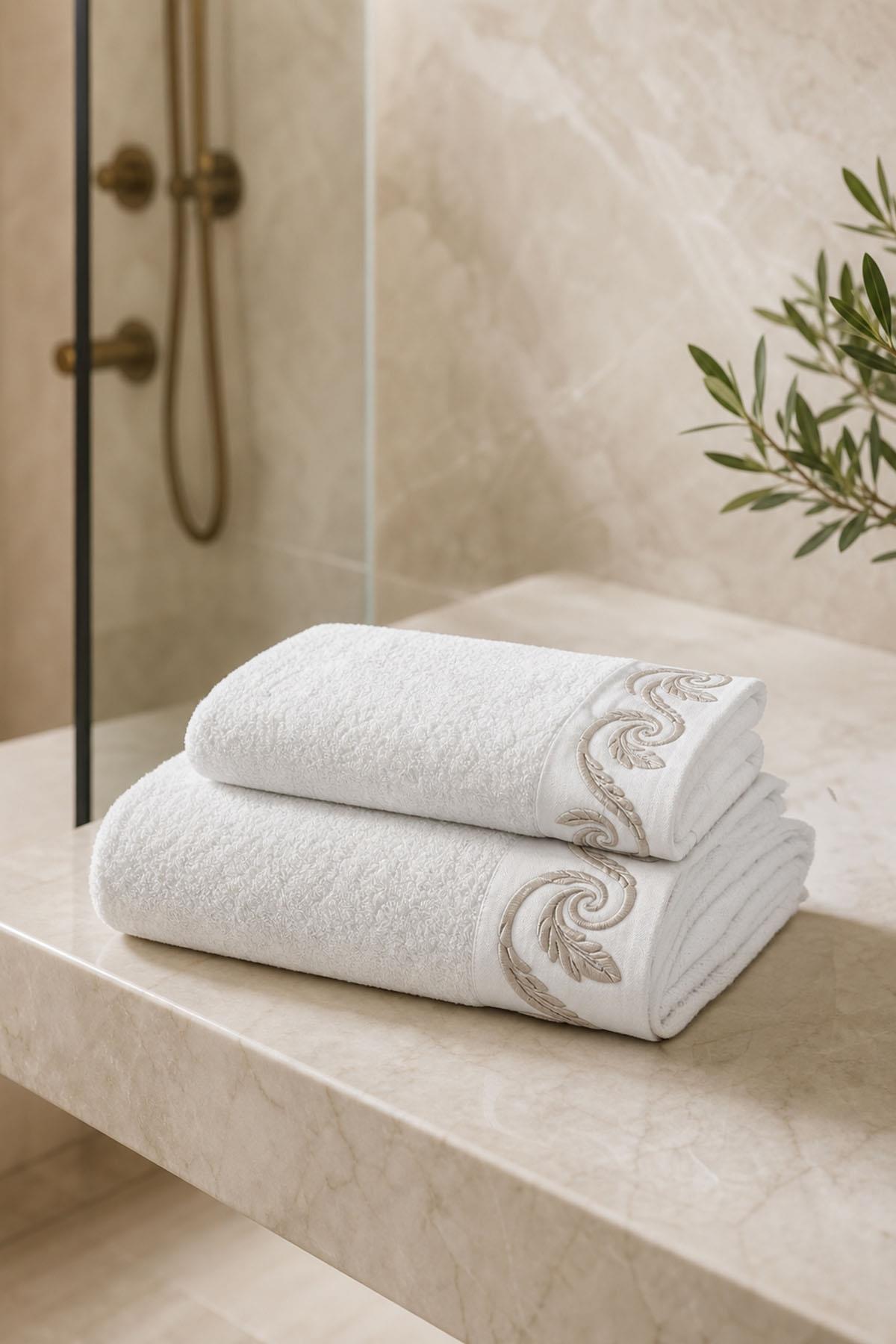 Latina Burgu Leaf Embroidered Hand Towel (30 x 50 cm)