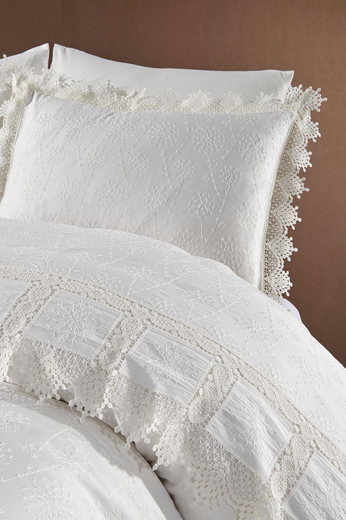 Mirage Lace Trimmed Cotton Satin King Size 6-Piece Duvet Cover Set