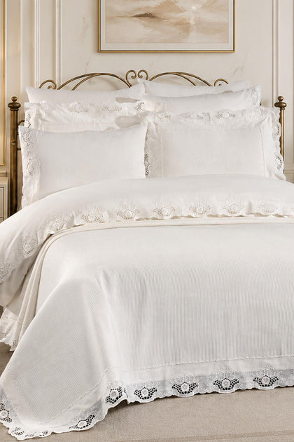 Puerta Floral Embroidered Double 9-Piece Duvet Cover + Quilt Set