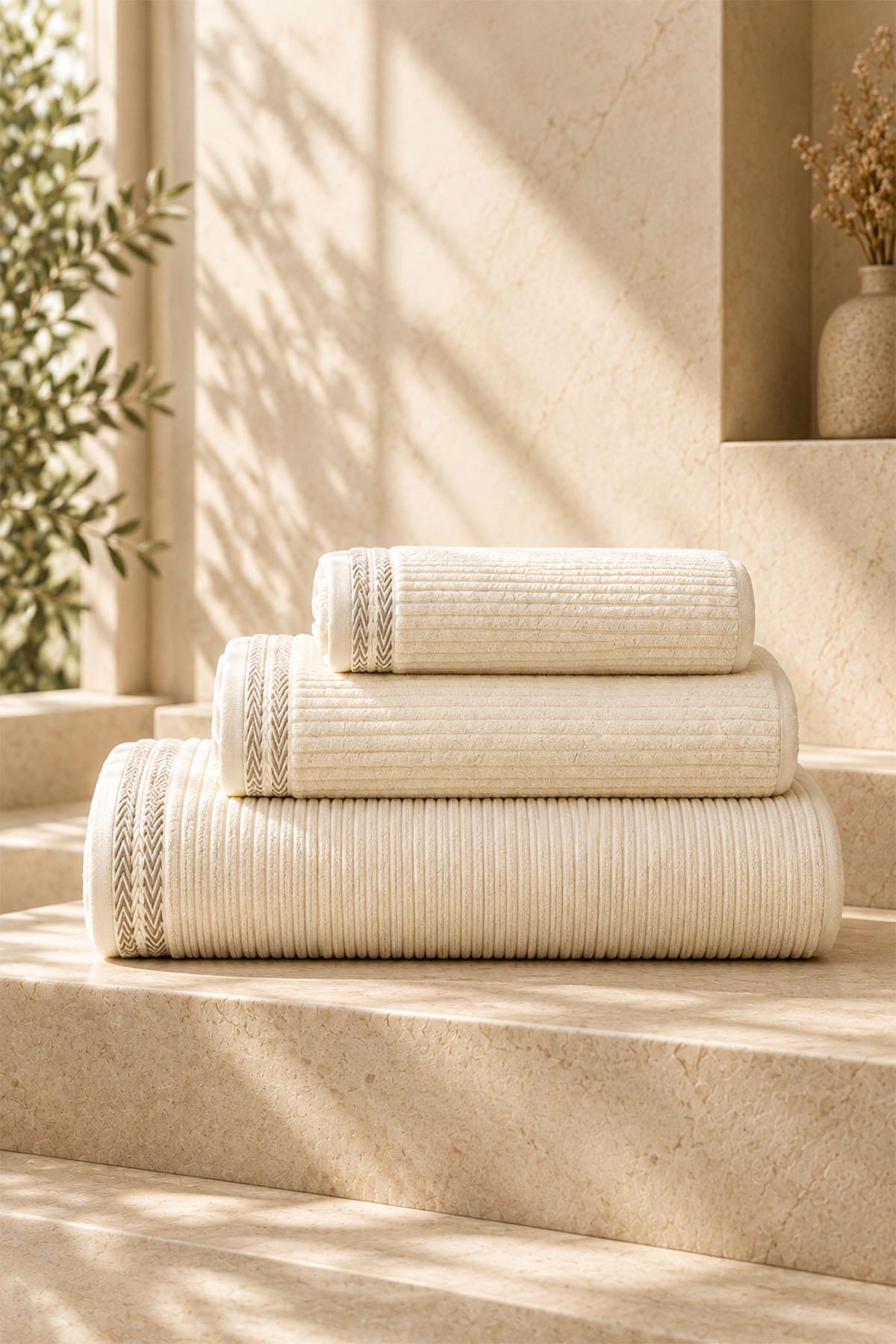 Velora Striped and Embroidered Bath Towel (90 x 150 cm)