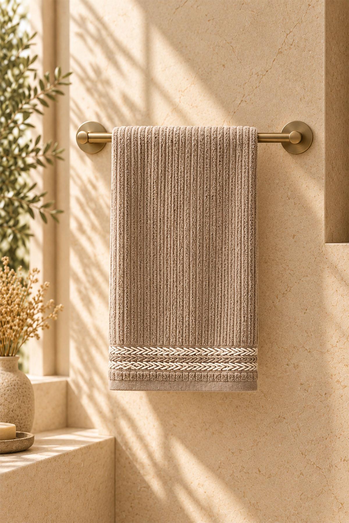 Velora Striped and Embroidered Bath Towel (90 x 150 cm)
